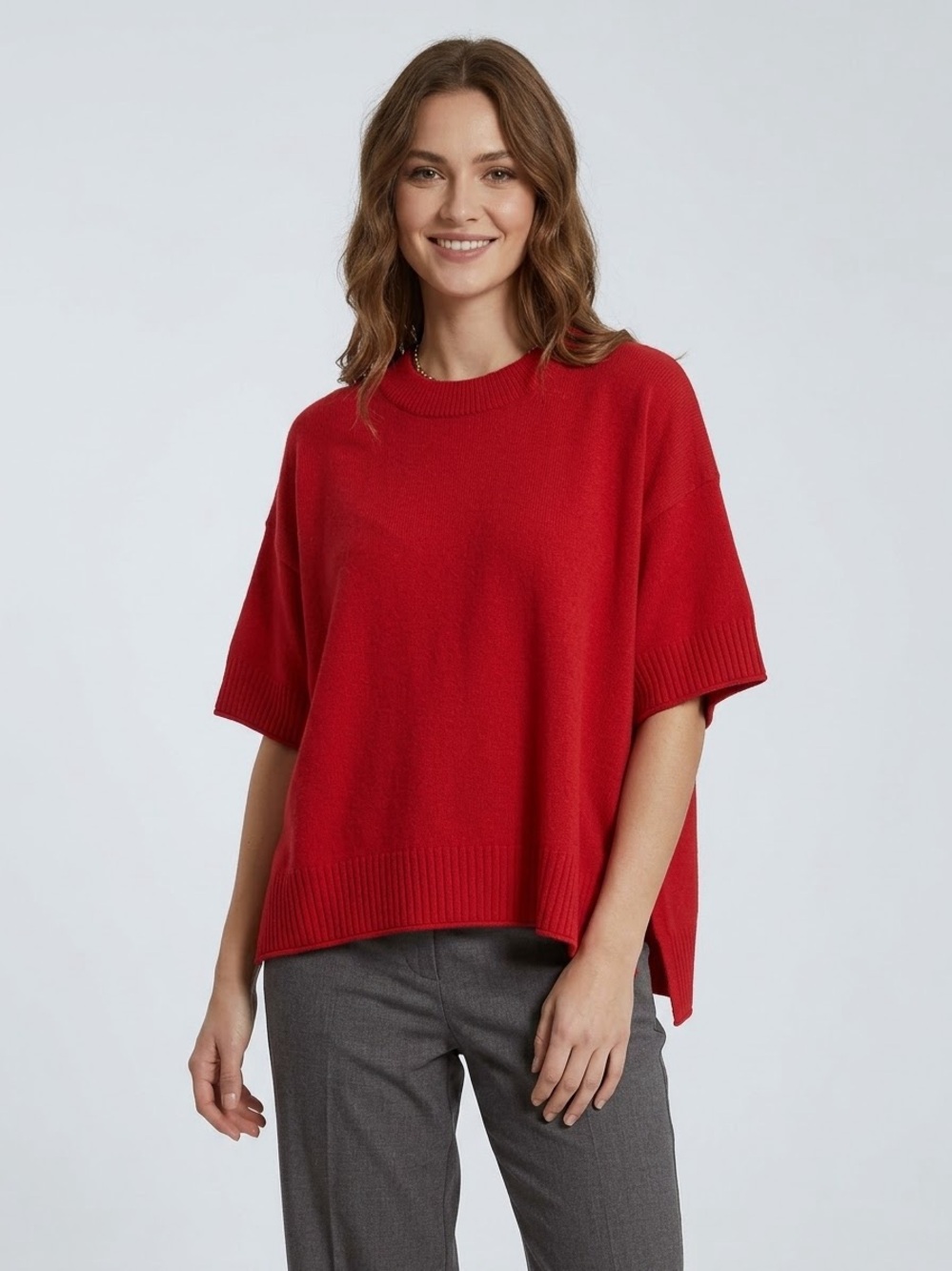 Quince 100% Mongolian Cashmere Red Crewneck Short-Sleeve Knit Sweater XS